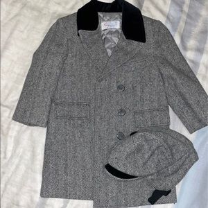 Boys Herringbone Pea Coat with velvet trim size 4